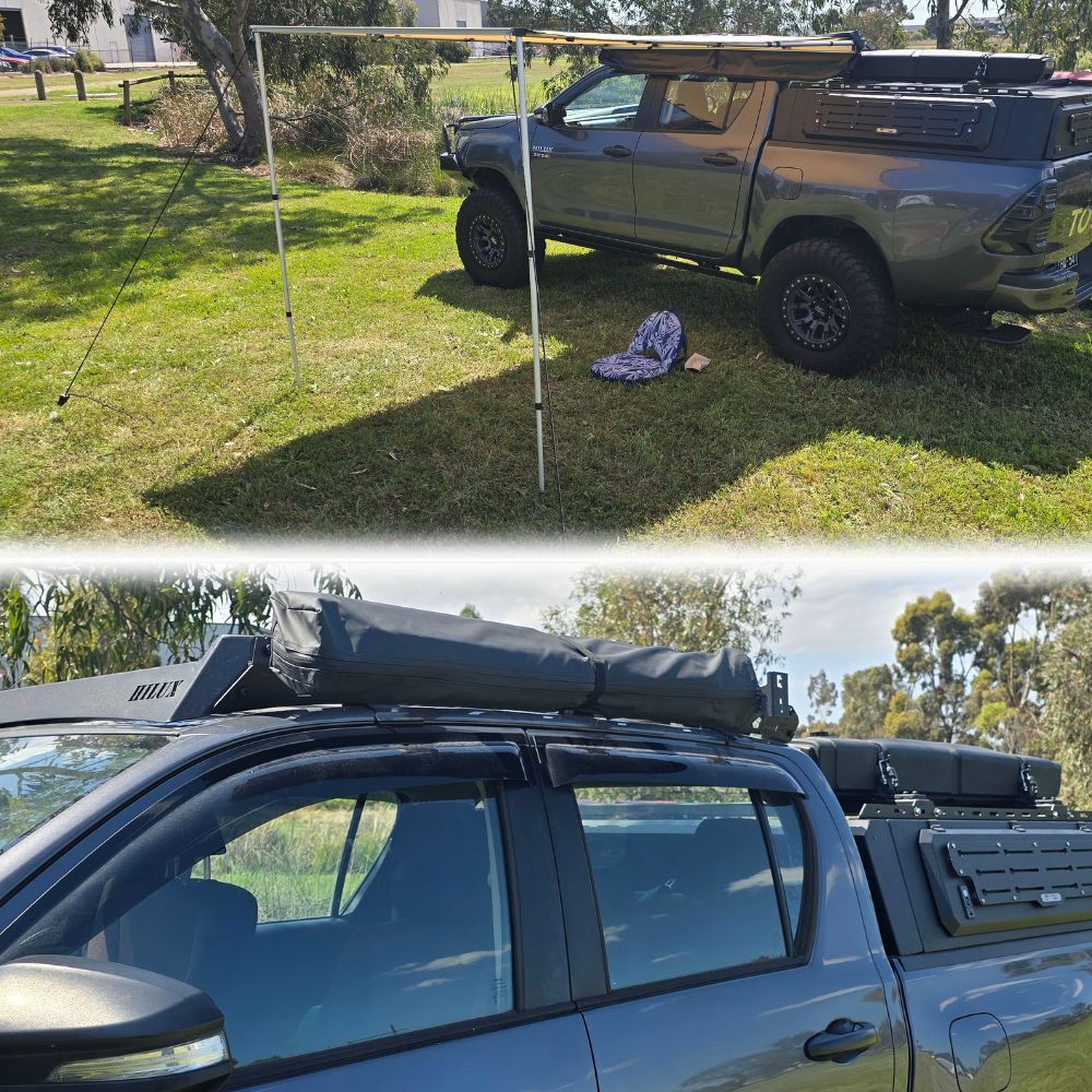 Universal Foldable Awning Waterproof 2 x 2.5m 420D Side 4WD 4X4 Portable Compact Outdoor Shade Folding Water-Proof Ute SUV Cover