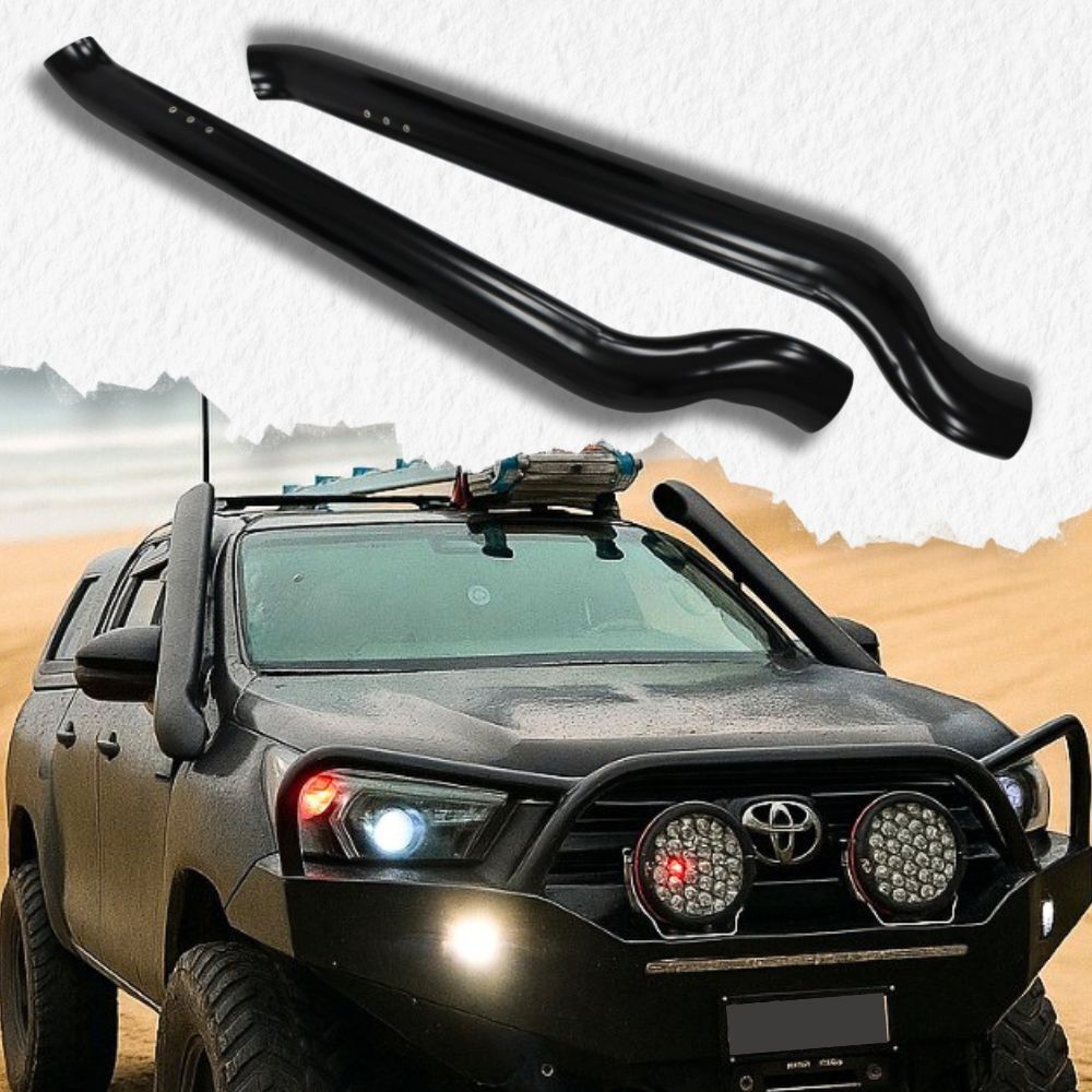 Cobra 4x4 Black Twin Stainless Steel Snorkel Driver Passenger Kit Suits Toyota Hilux 2015 - 2022 2.8L 4" Turbo Air intake Pipe