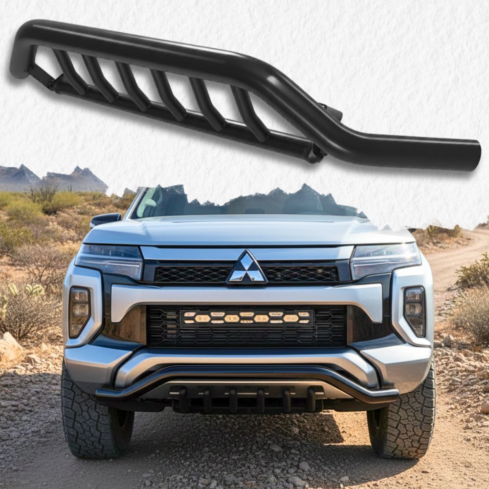 Shark Nudge Bar Gloss Black Heavy Duty Steel Suits Mitsubishi Triton MV 2024 Onwards Front Grill Bull Bumper Guard