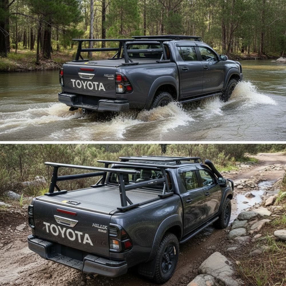 Premium Plus Aluminium Universal High Tub Rack Adjustable Roof Ute Tradie Steel Roll bar Ranger Hilux Triton Navara