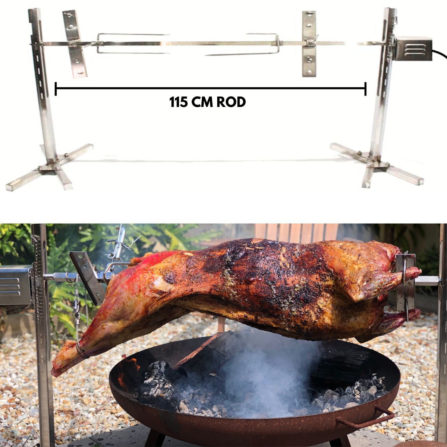 Large 120cm Electric Outdoor Lamb Spit Grill Rotisserie BBQ Portable Stainless Steel Roast Campfire Camping