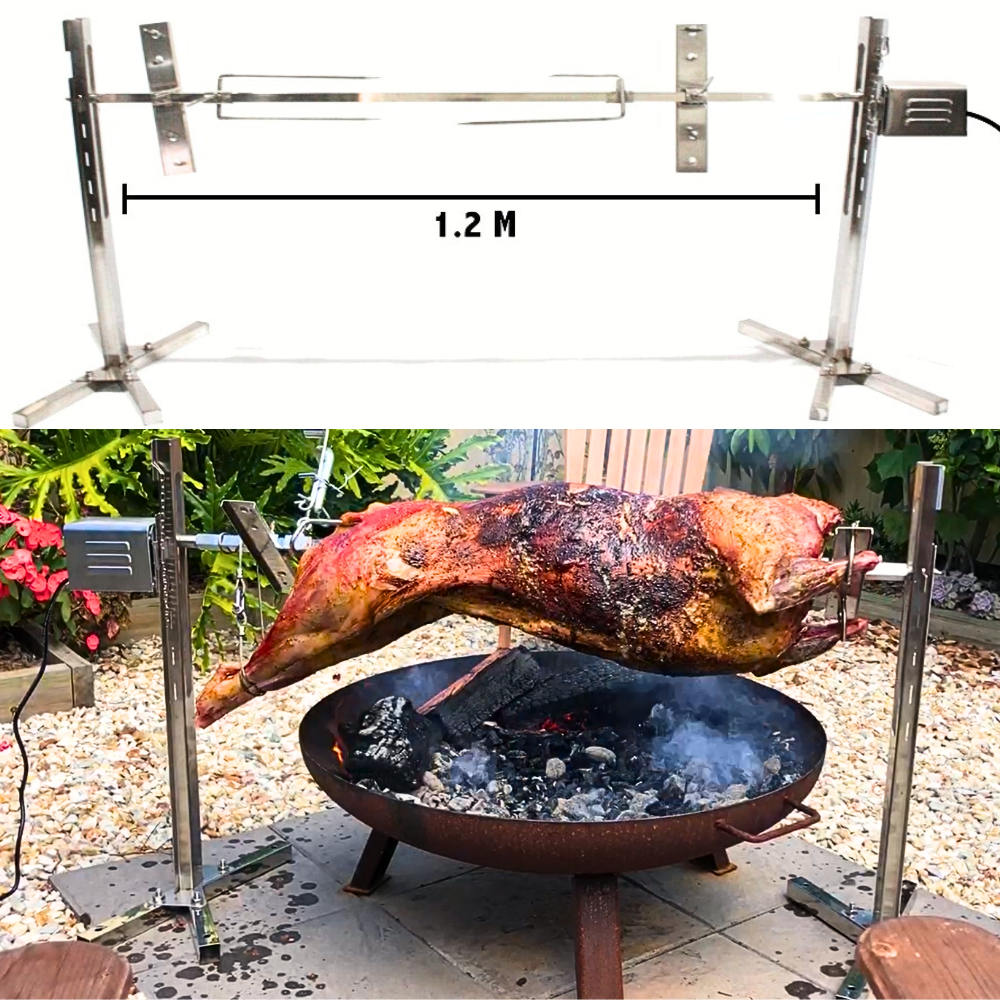 Large 120cm Electric Outdoor Lamb Spit Grill Rotisserie BBQ Portable Stainless Steel Roast Campfire Camping