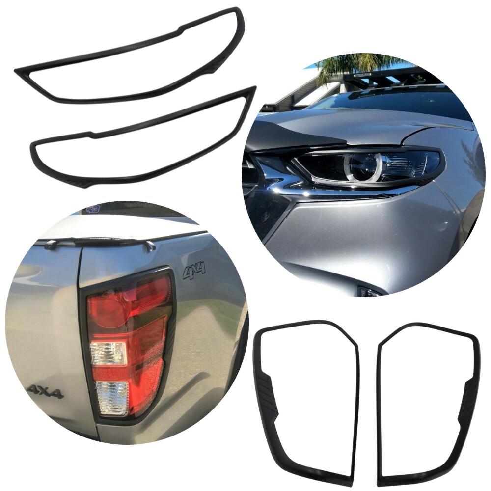 Matte Black Head Light and Tail Light Trim Covers suits Mazda BT50 2021