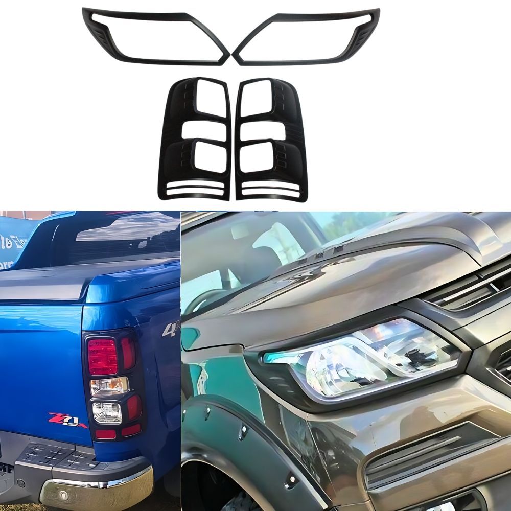 MATTE Black Head Light and Tail Light Trim Cover Protector Suits Holden Colorado 2016 - 2020