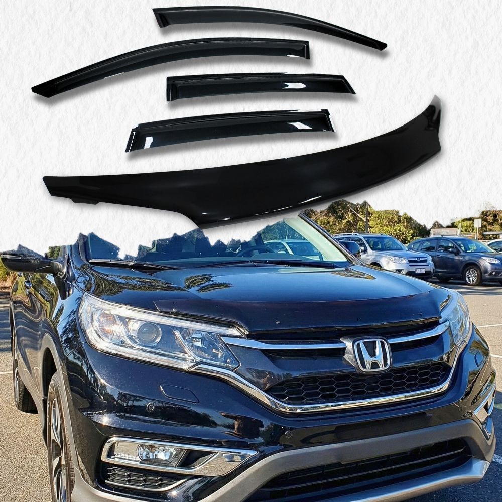 Bonnet Protector & Weather Shields fits Honda CRV 2012 - 09/2017 CR-V Black Visors Guard Wind Deflector Hood