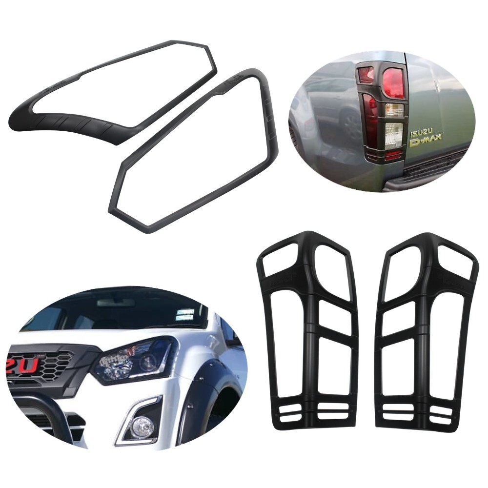 Matte Black Head Light and Tail Light Trim Covers Suits ISUZU DMAX 2016 - 2019 D-MAX Protector