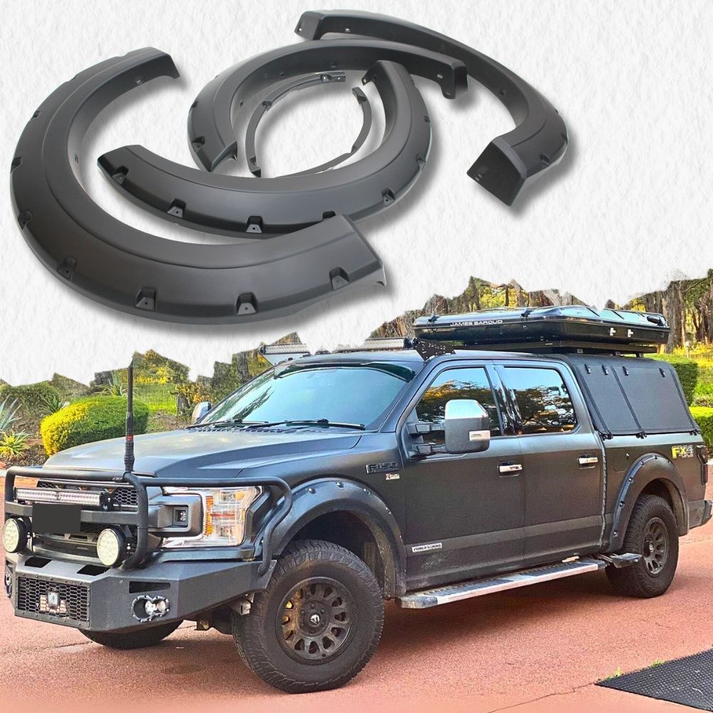 Pocket Style Matte Black Fender Flares Suits Ford F-150 2015 - 2021 Dual Cab 4WD Wheel Guard