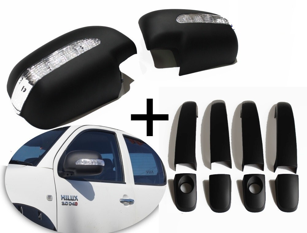Mirror Covers With LED Indicators & Handles suitable for Toyota Hilux 2005 - 2015 Matte Black
