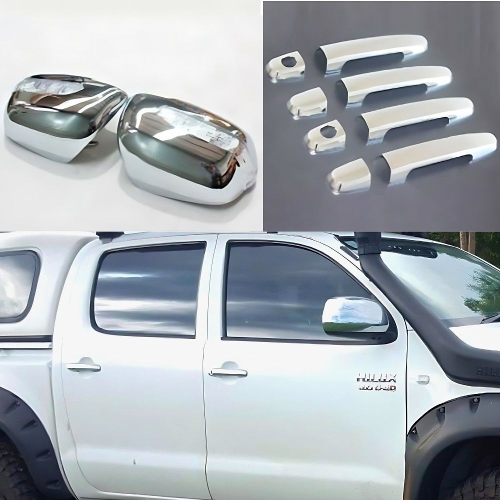 Chrome Silver Mirror covers + Indicators LED + Door Handles suitable for Toyota Hilux 05-15