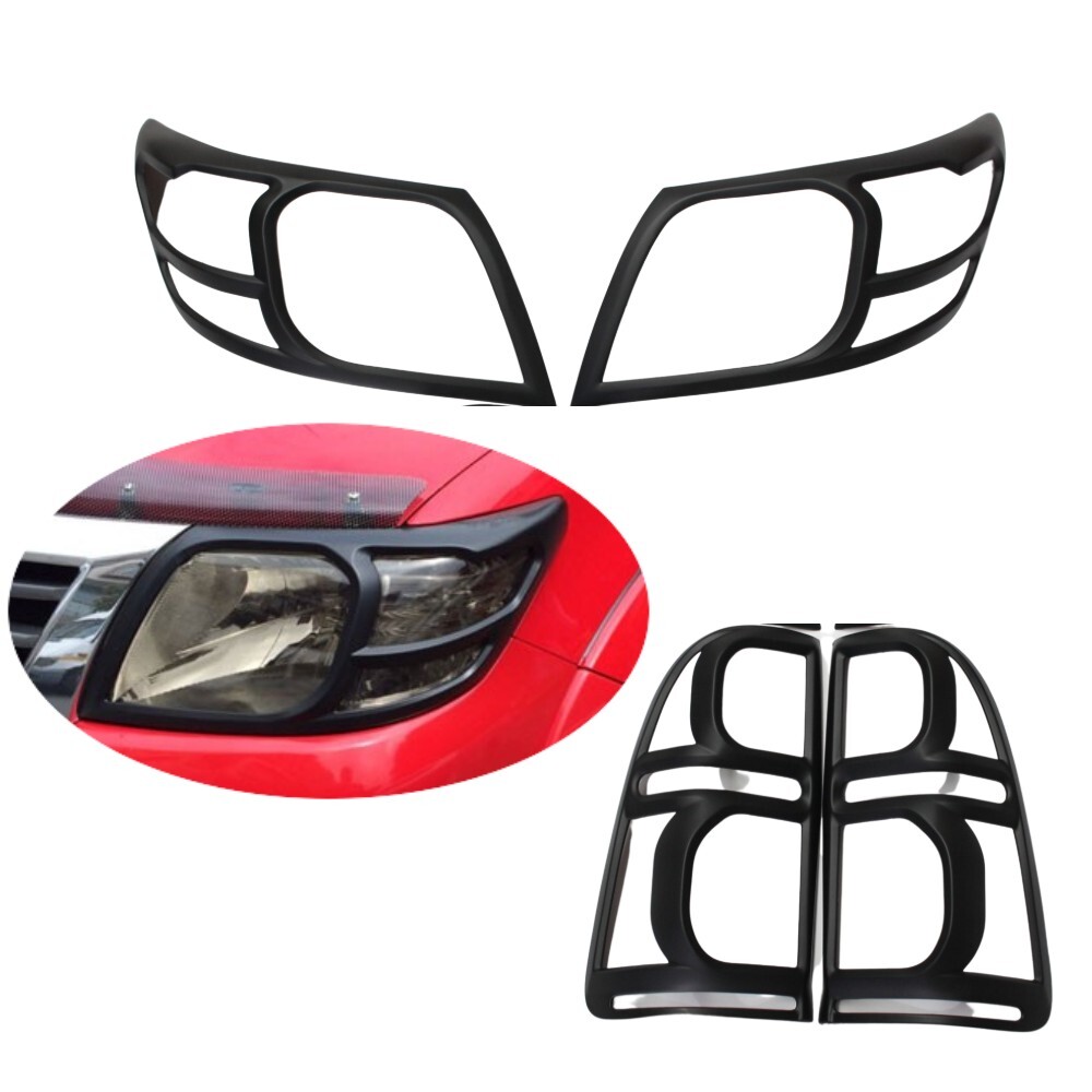 Matte Black Head Light and Tail Light Trim Covers Suitable for Hilux 2012 - 2015