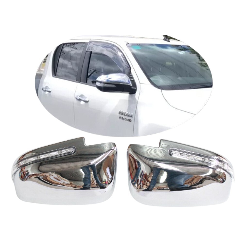 Chrome Silver Mirror Covers with LED suitable for Toyota Hilux 2015 - 2019