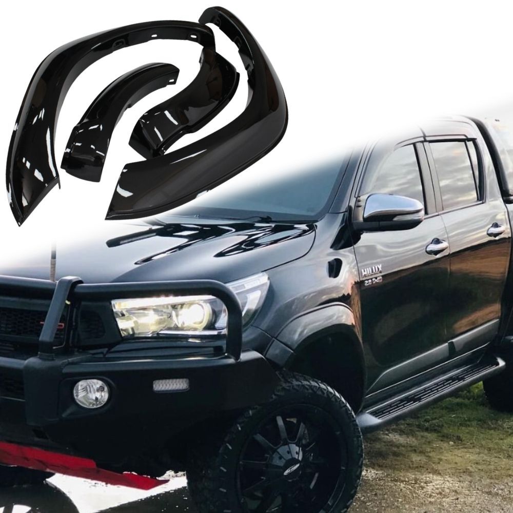 Front Gloss Black OEM Style Flares Suits Toyota Hilux SR5 SR TRD 2015 - 2018 Guard
