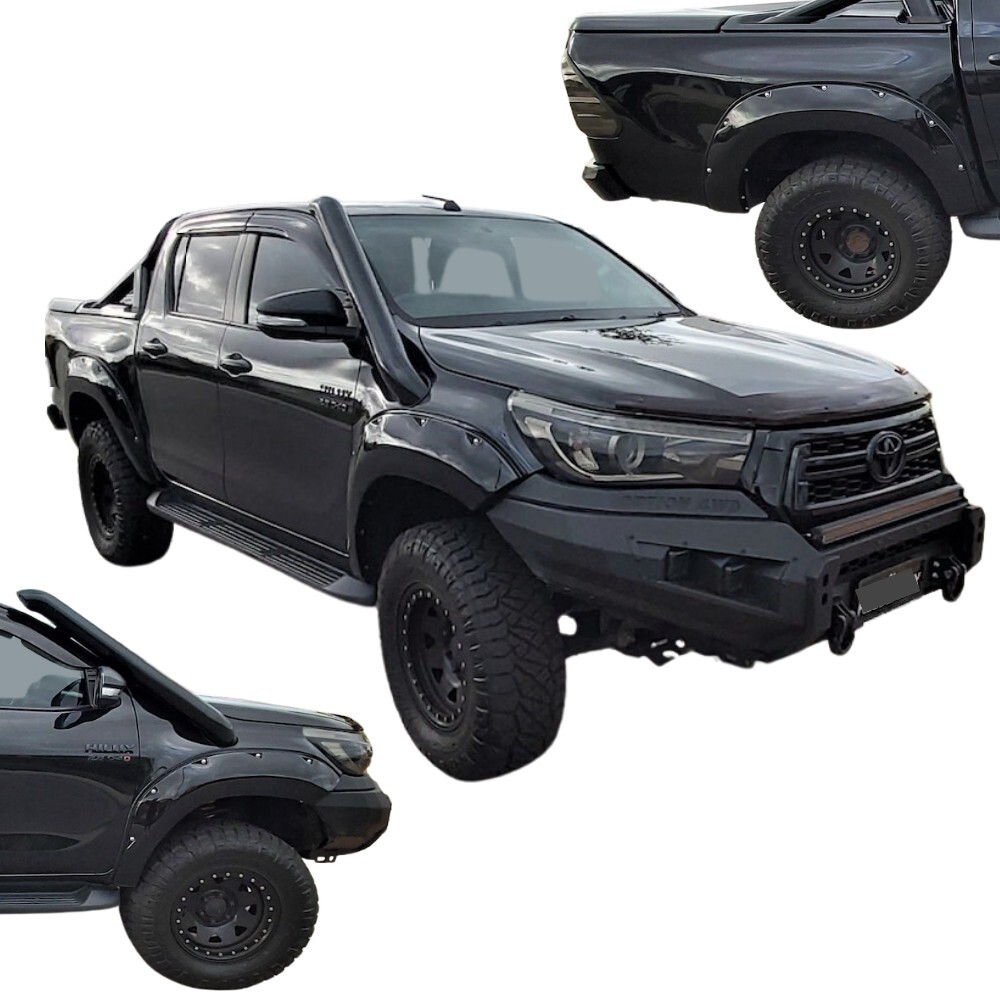 GLOSS BLACK POCKET STYLE FLARES suitable for TOYOTA HILUX 2015 - 2018