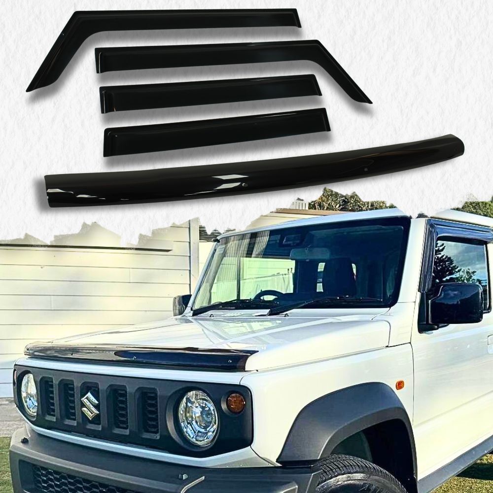 Bonnet Protector & Weather Shields suits Suzuki Jimny 2018 Onwards 5 Doors Black Window Visor Cover Guard