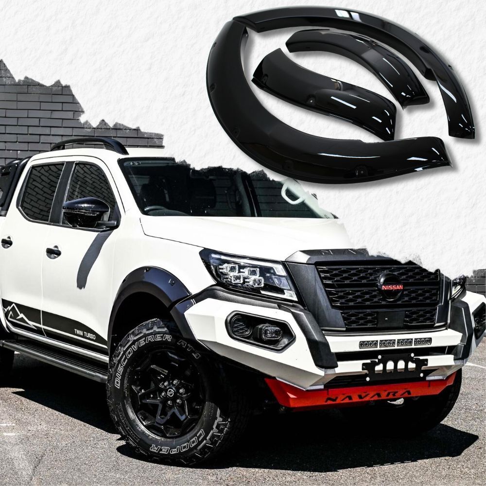 Front Pocket Style Fender Flares Gloss Black Suits Nissan Navara NP300 2021 Onwards Guard