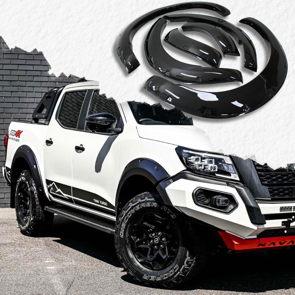 Pocket Style Fender Flares Gloss Black Suits Nissan Navara NP300 2021 Onwards Guard