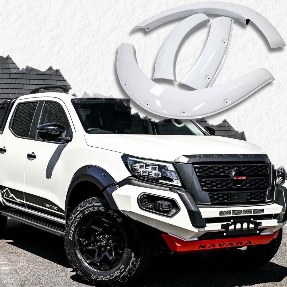 Front Pocket Style Fender Flares Gloss White Suits Nissan Navara NP300 2021 Onwards Facelift Guard