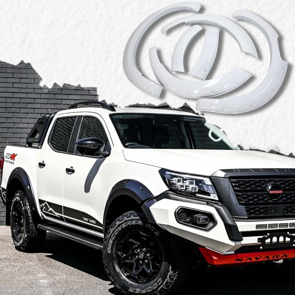 Pocket Style Fender Flares Gloss White Suits Nissan Navara NP300 2021 Onwards Guard Dual Cab