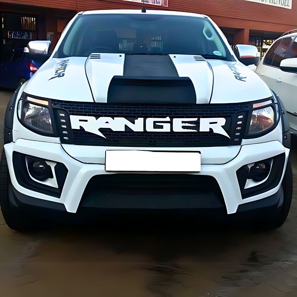 Bonnet scoop suits for Ford Ranger Raptor Style 2011 2012 2013 2014 2015 PX1 (Black+White)
