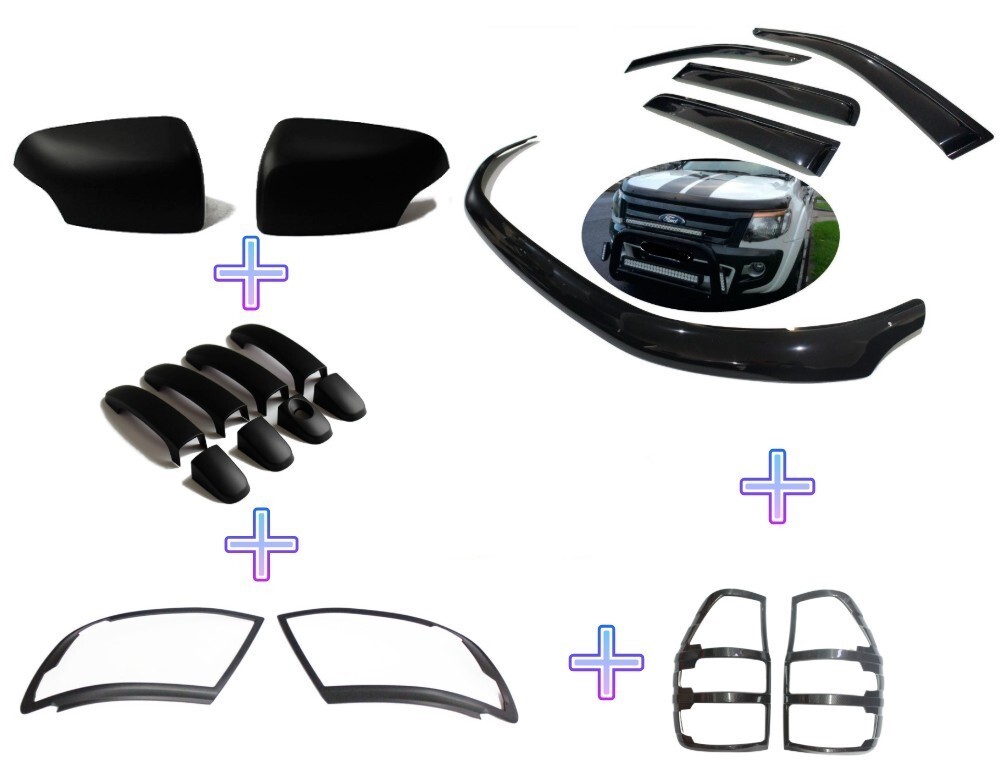 Bonnet Weather shields Light trims Mirror covers Combo suit Ford Ranger PX1 2011 2012 2013 2014 2015 