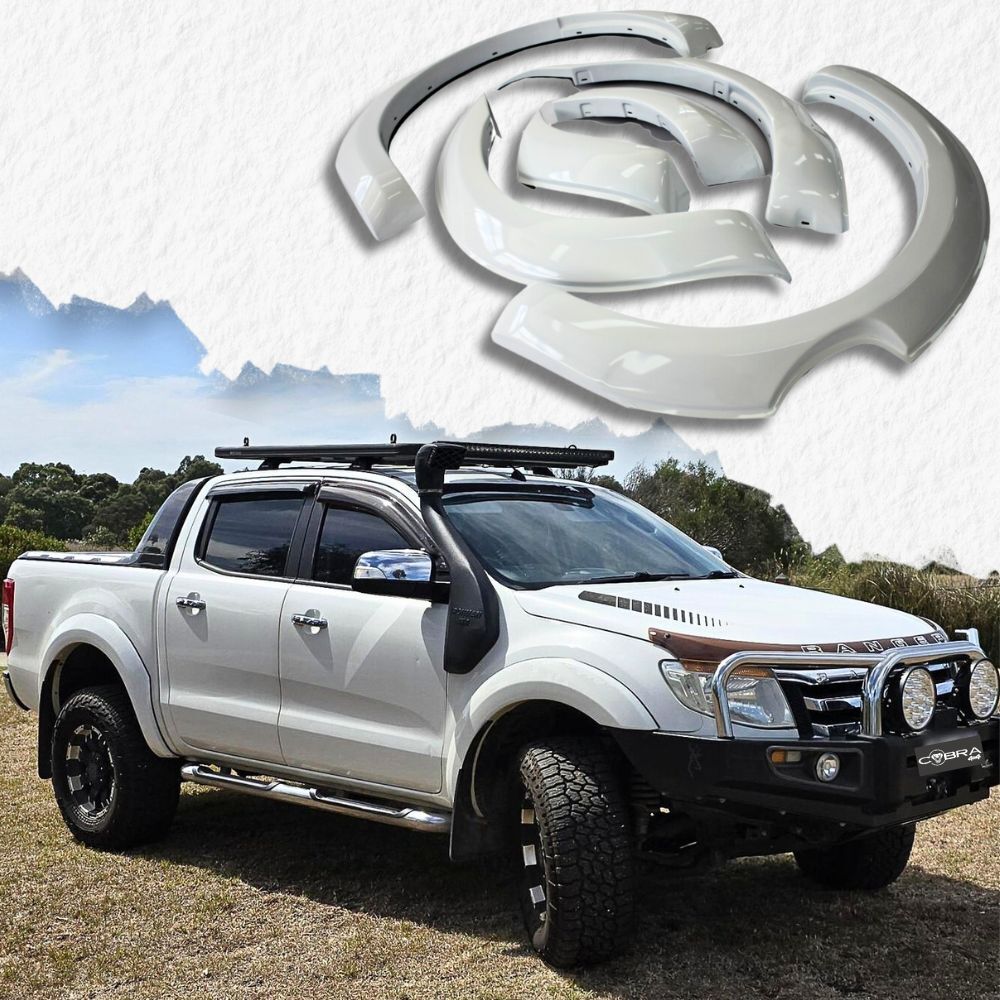 Cobra 4x4 Gloss White Fender Flares Kit fits Ford Ranger PX1 2011 - 2015 (Adhesive tape) Dual Cab