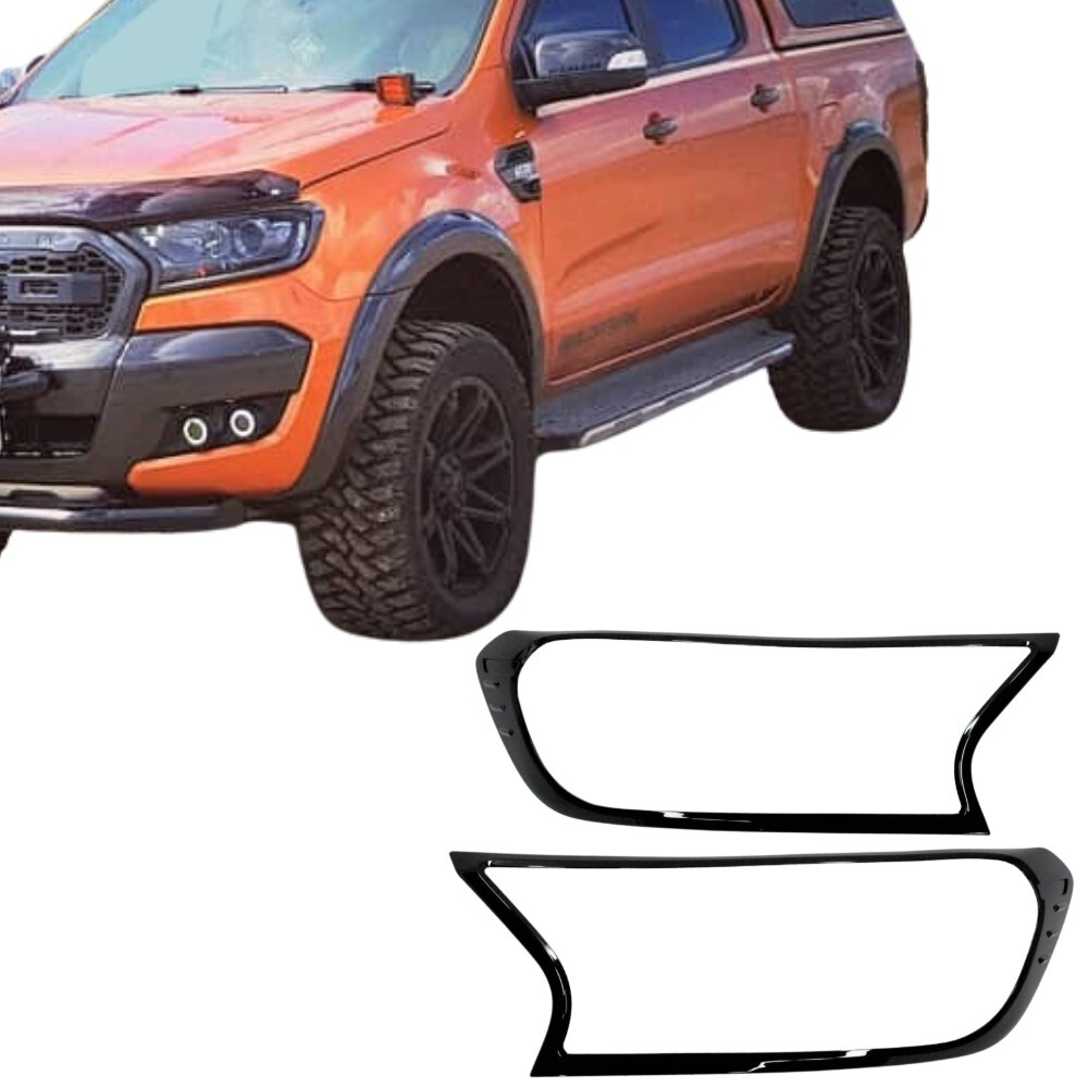 GLOSS BLACK HEAD LIGHT LAMP FRONT COVER TRIM FOR FORD RANGER PX2 PX3 2015 - 2019