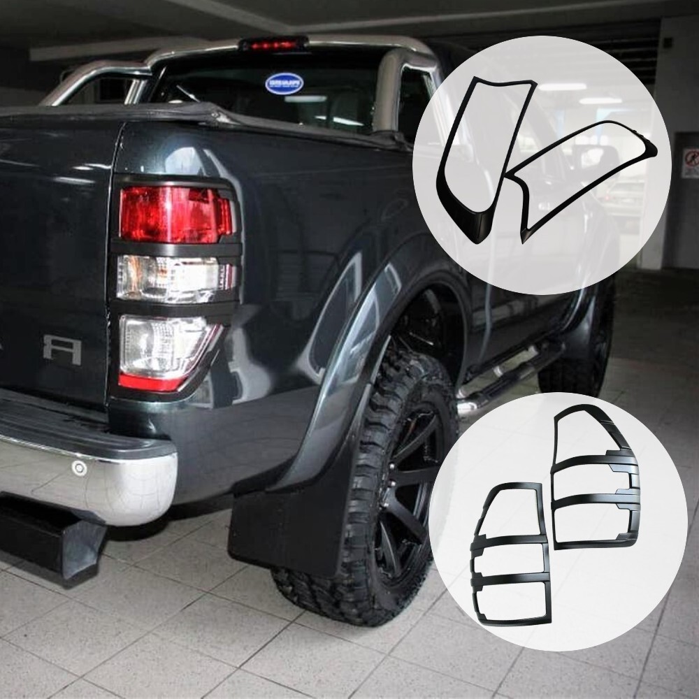 Matte Black Head Light & Tail Light Trim Covers to Suits Ford Ranger 2015 - 2019 Fiber PX2 PX3 Front Rear