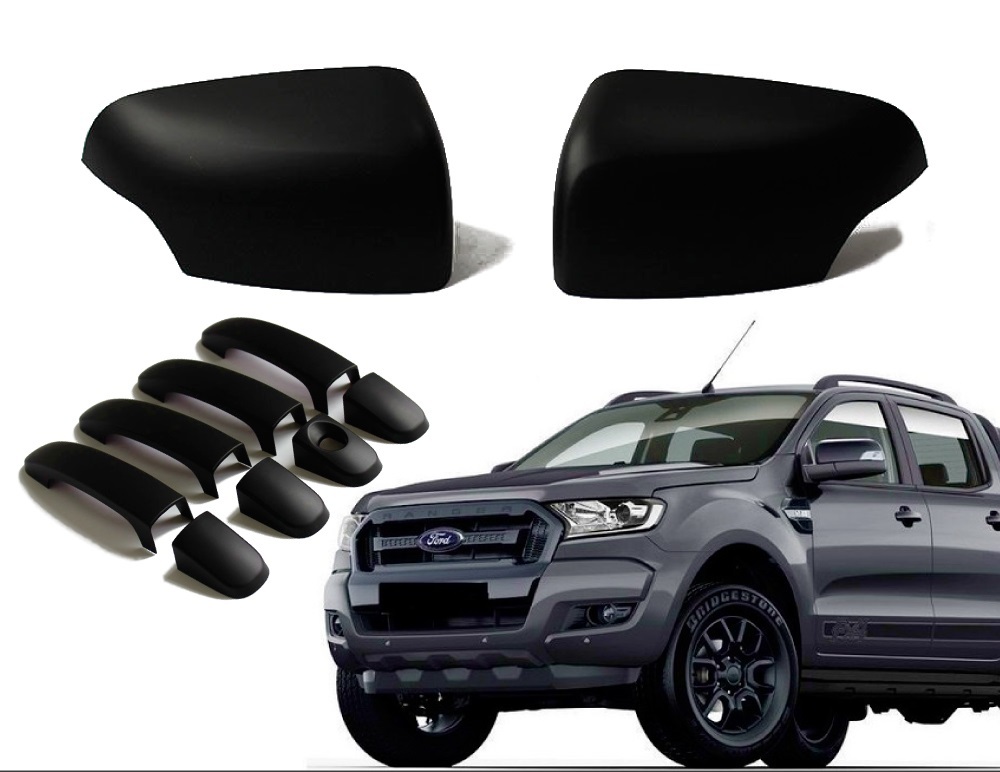  Mirrors + Handles + Side Wind Covers Matte Black FITS Ford Ranger 2015-18 Everest PX MK2 PX2