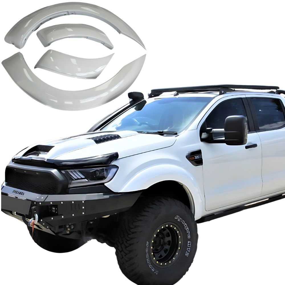 Front Gloss White  Fender Flares Kit fits Ford Ranger PX2 2015 - 2018 (Adhesive tape) Dual Cab