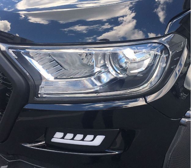 CARBON FIBRE FRONT HEAD LIGHT COVER TRIM FITS FORD RANGER PX2 PX3 2015 - 2019