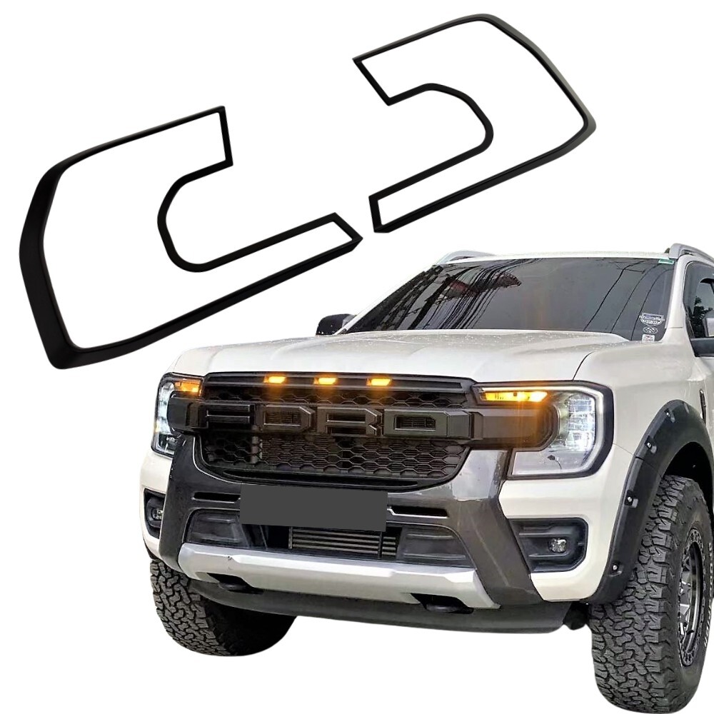 Matte Black Head Light Lamp Front Cover Trim Fits Ford Ranger & Everest Next Gen 2022 + MY22
