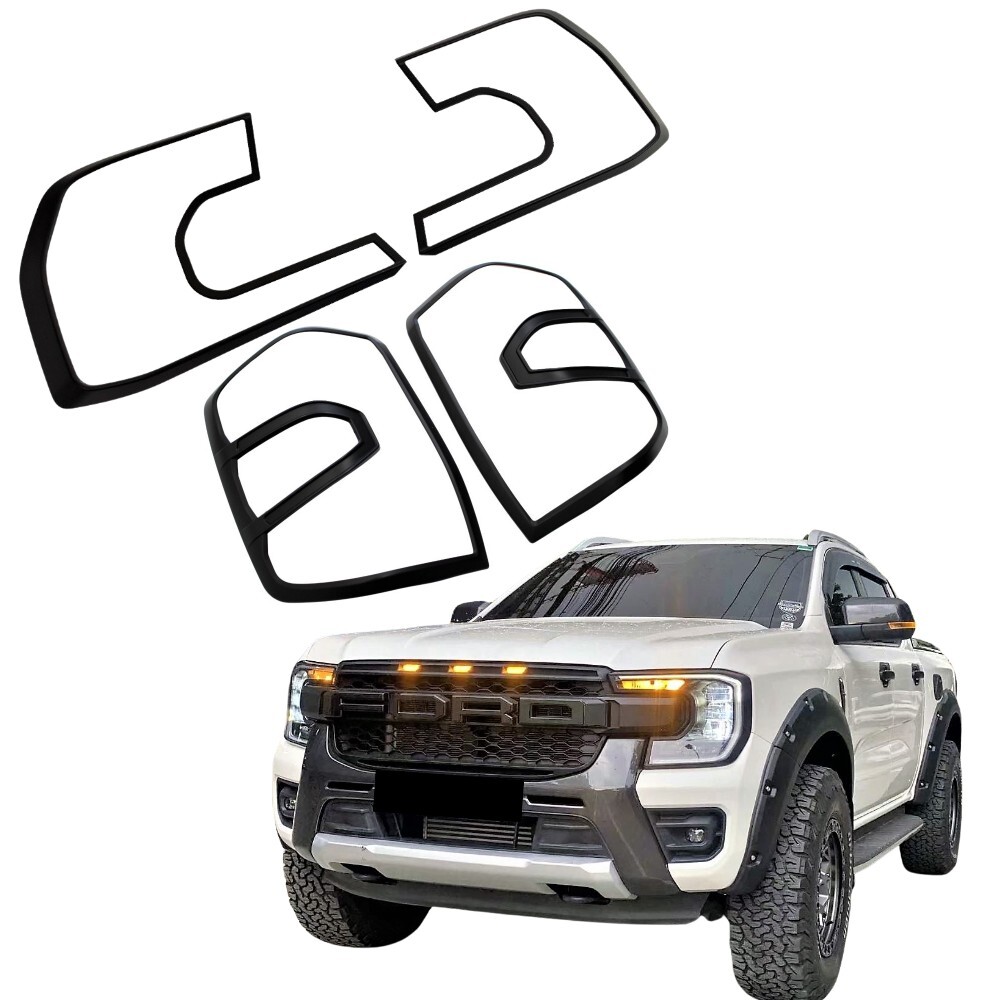 Matte Black Head Light & Tail Light Trim Covers Fits Ford Ranger Next Gen 2022 + MY22