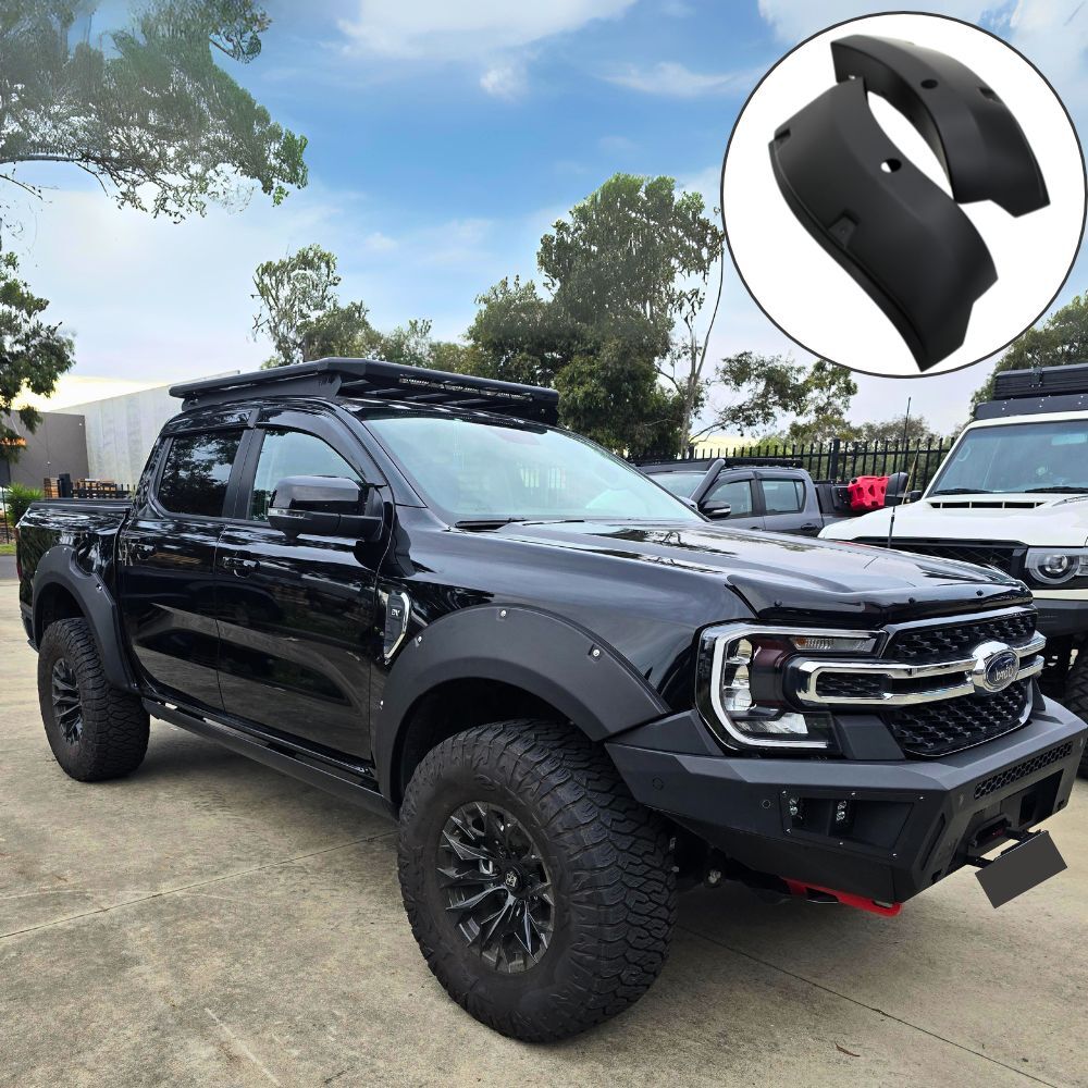 Pocket Style Matte Black Fender Flares Suits Ford Ranger Next Gen Wildtrak 2022 on Dual Cab with bumper sensors Wildtrack