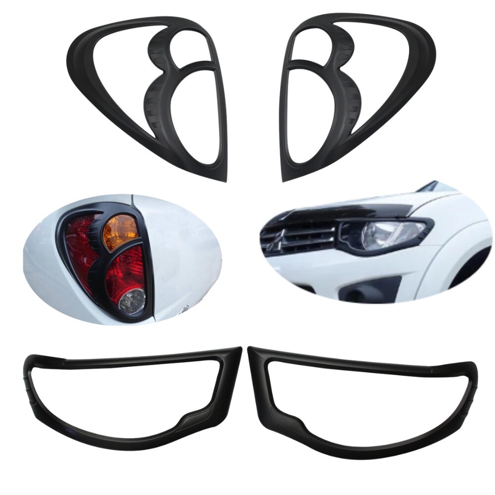 Matte Black Head Tail Light Trims Suit Mitsubishi Triton MN ML 2006 2007 2008 2009 2010 2011 2012 2013 2014 Cover Protector Front Rear