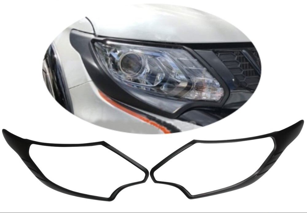 Matte Black Head Light Trim Cover Protector Suits Mitsubishi Triton 2015 2016 2017 2018