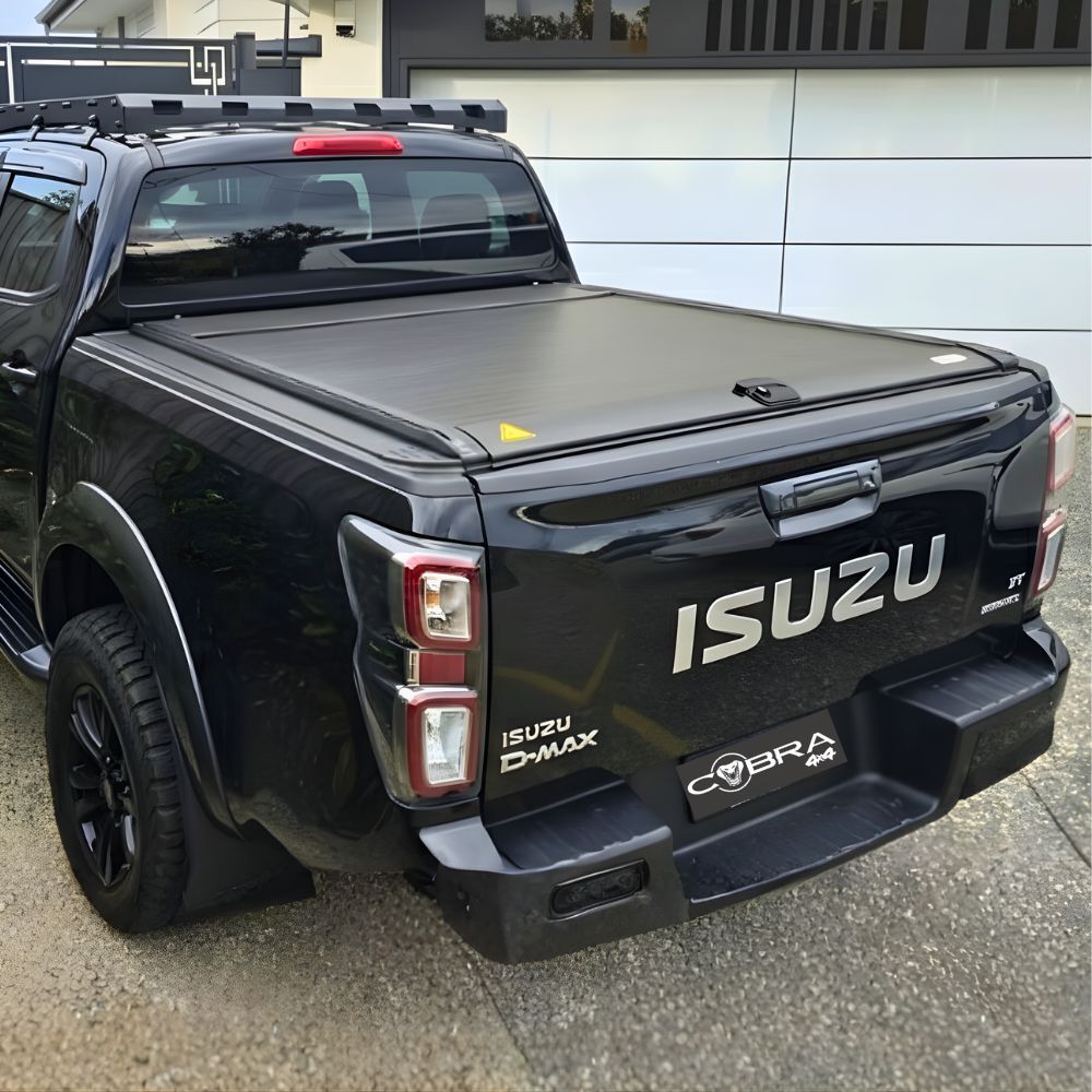 Cobra 4X4 M-Spec Retractable Roller Shutter fits Isuzu Dmax Dual Cab 2012 - 2024 D-max Tub Manual Tonneau Roll Cover Black