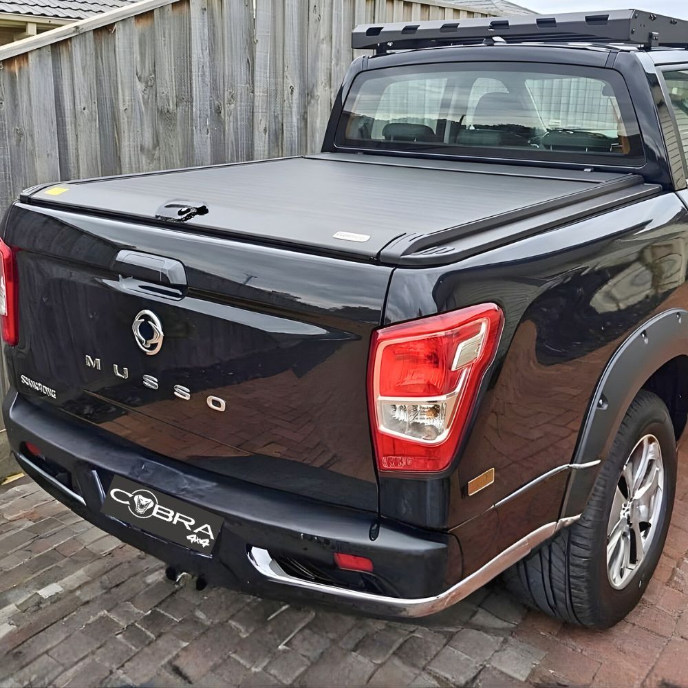 Cobra 4X4 M-Spec Retractable Roller Shutter fits SsangYong Musso 2018 Onwards SWB Short Wheel Base Tub Manual Tonneau Roll Cover Black