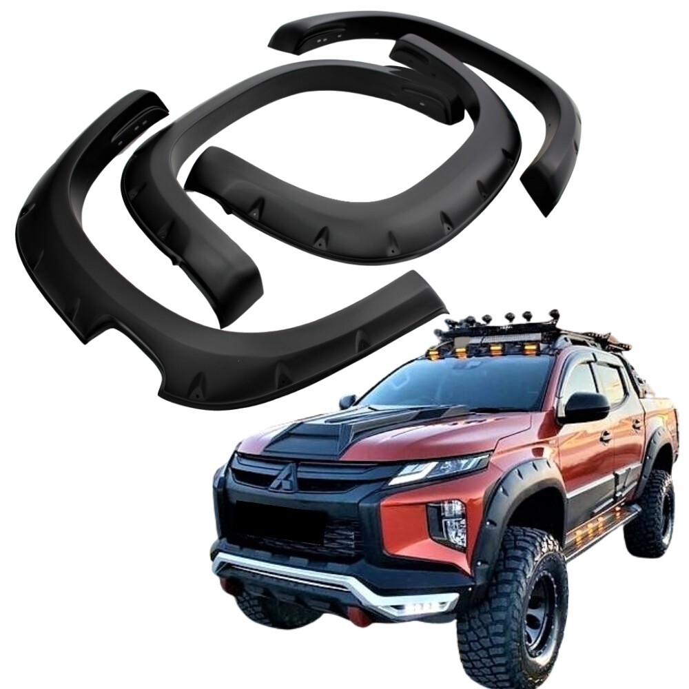 Pocket Style Smooth Matte Black Fender Flares Suits Mitsubishi Triton MR 2019 - 2023 with Adhesive tape