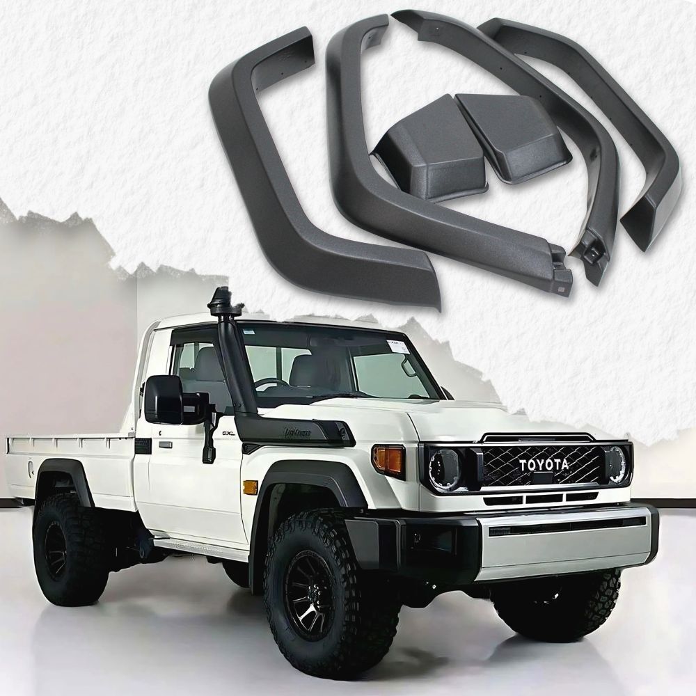 70CM Wide OEM Style Matte Black Textured Fender Flares Suit Landcruiser 79 Series 2024 Onwards Single Cab Tub Well Body Guard