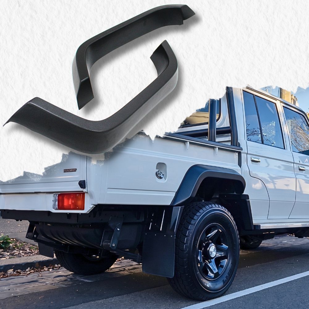Rear Tub Wide OEM Style Matte Black Textured Fender Flares Suit Landcruiser 79 Series 2007 Onwards Dual Cab Well Body Guard