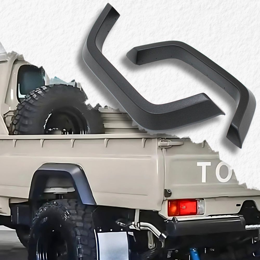 Rear Tub Wide OEM Style Matte Black Textured Fender Flares Suit Landcruiser 79 Series 2007 Onwards Single Cab Well Body Guard