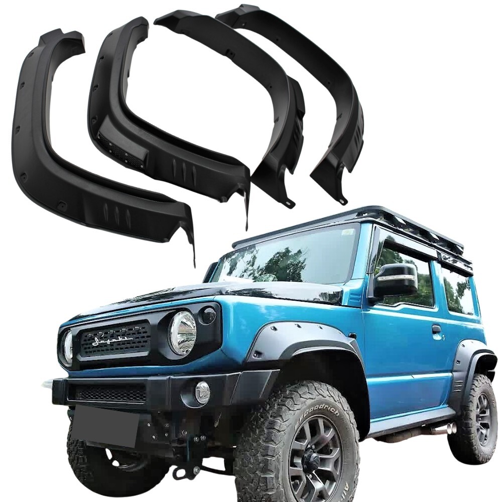 Textured Pocket Jungle Style Fender Flares Suits Suzuki Jimny JB64 JB74 2018 + onwards Texture Black