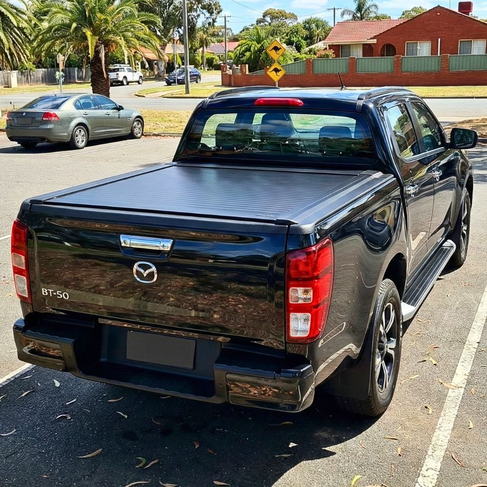 Retractable Under Rail Manual Roller Shutter fits Mazda BT50 2021 Onwards Dual Cab Tub Tonneau Roll Cover Black Aluminium