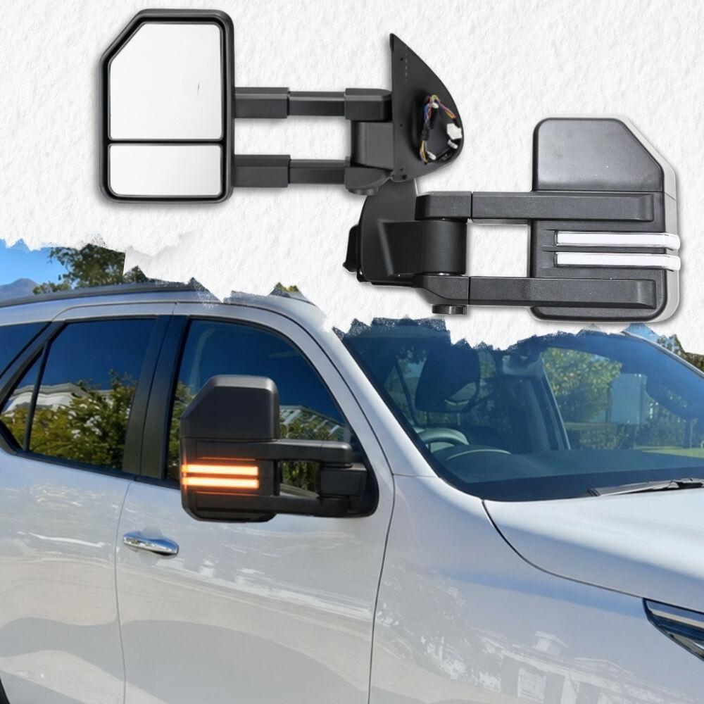 G3 Extendable Towing Mirrors suit Toyota Fortuner 2016 - 2022 Black Electric LED Indicators Caravan