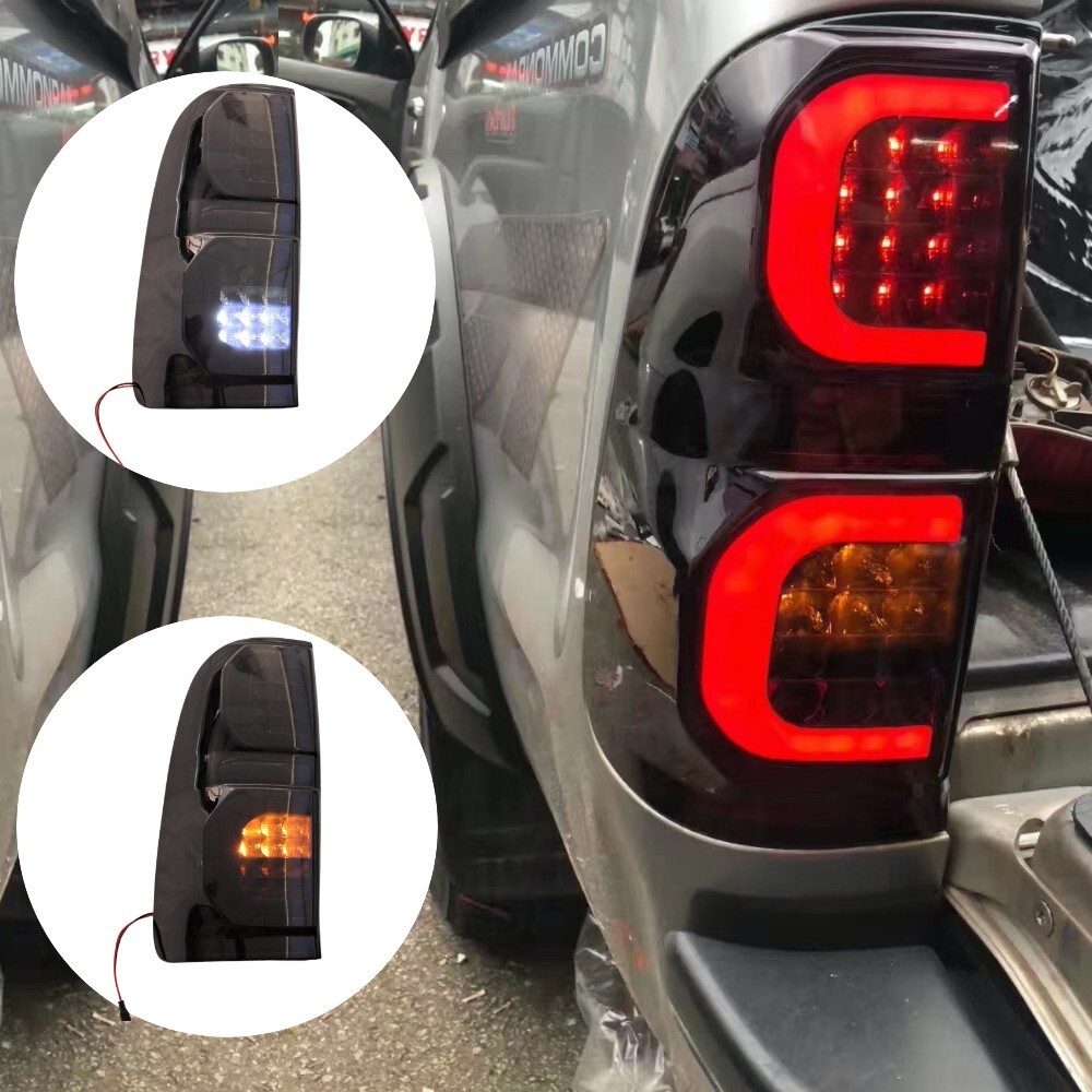 LED Smoked Black Tail Lights Lamp Suits Toyota Hilux 2005 - 2015 Taillights Pair Rear Back