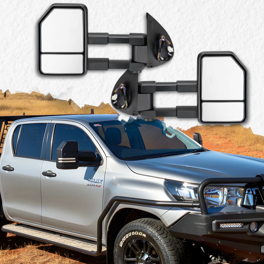 G3 Extendable Towing Mirrors suit Toyota Hilux N80 2015 - 2021 Black Electric LED Indicators Caravan