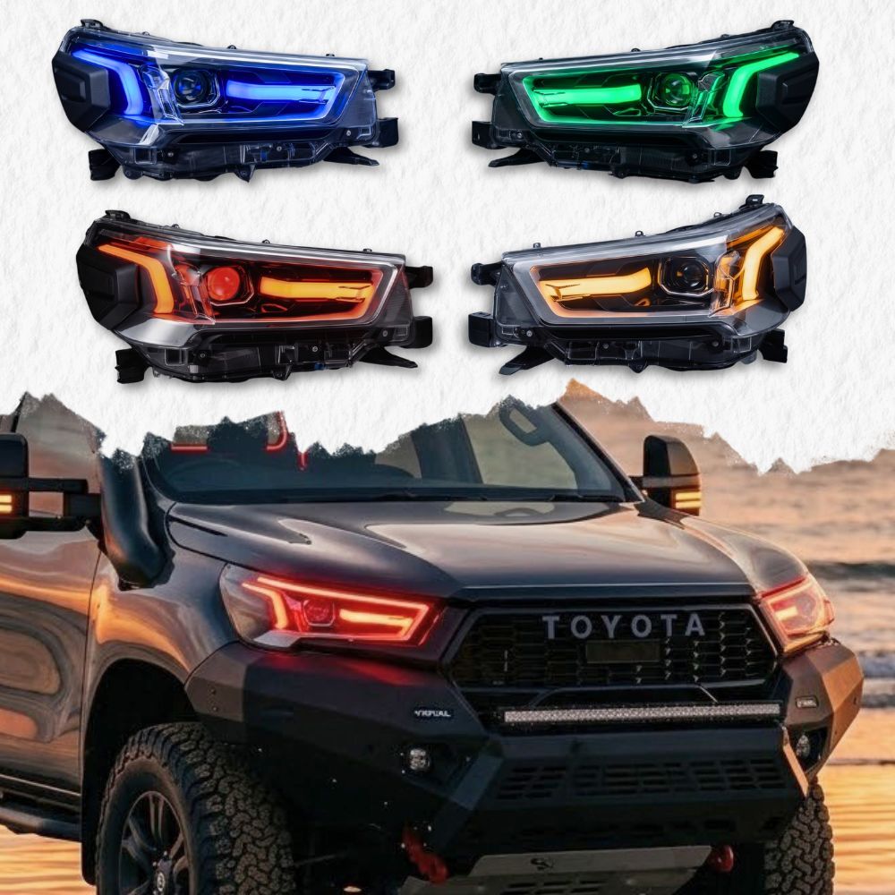 RGB Sequential LED Headlight Head lights Suits Toyota Hilux 2021 - 2025 Red Green Blue Purple Yellow