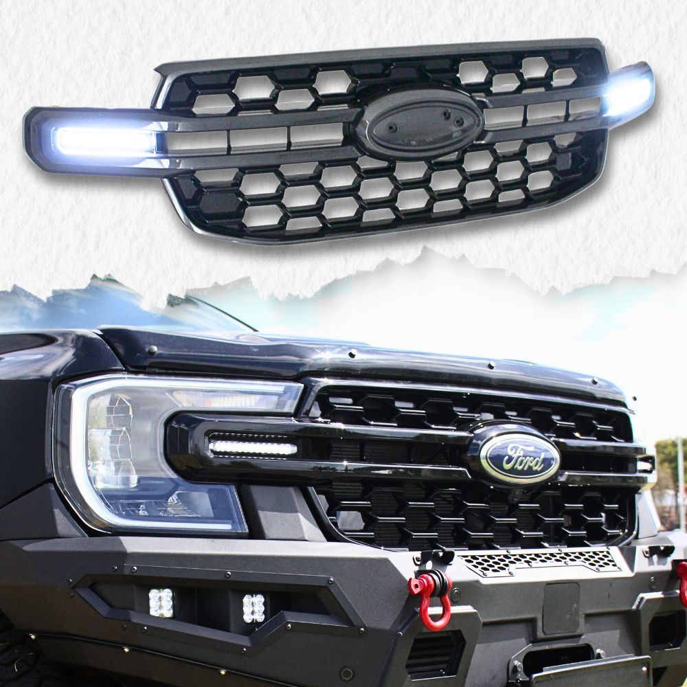 Front LED OEM Style Gloss Ceramic Grey Grill Suits Ford Ranger Next Gen 2022 Onwards Grille Upgrade XL XLT XLS