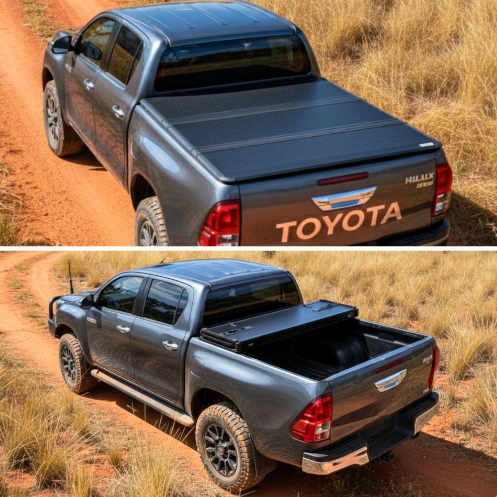 Premium Trifold Aluminium Foldable Hard Tub Lid Tonneau Cover Fits Hilux Dual Cab 2005 - 2025 A-Deck SR5