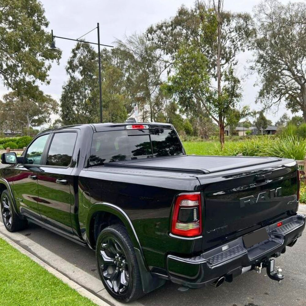 Premium Cobra 4x4 Electric Retractable Roller Shutter fits RAM 1500 2019 + Crew Cab DS DT Tub Tonneau Roll Cover Black Lid